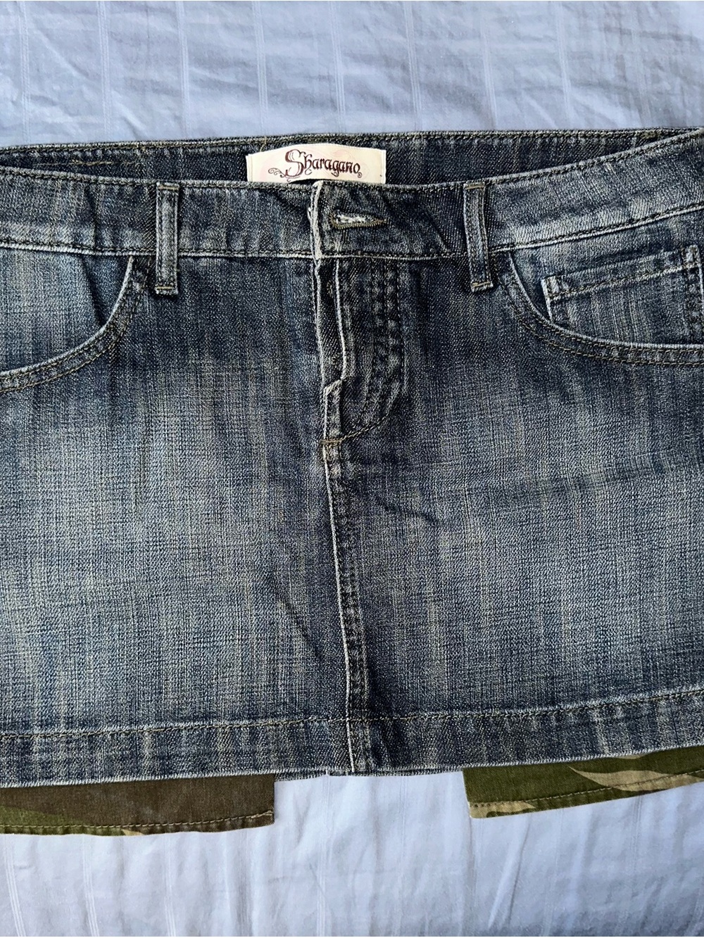 Sharagano Denim Mini Skirt in Faded Blue